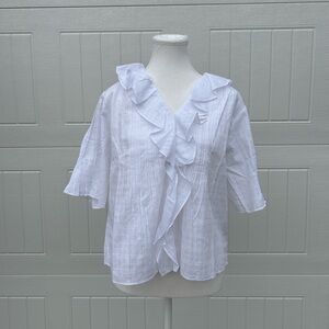 Madewell White Ruffled Puff Sleeve Blouse